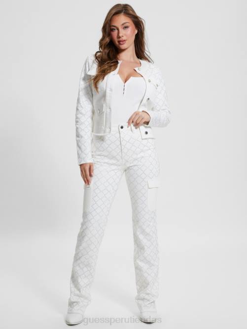 GUESS jeans cargo de mezclilla con rombos de los años 80 mujer 0P8X48 blanco brillante vestir