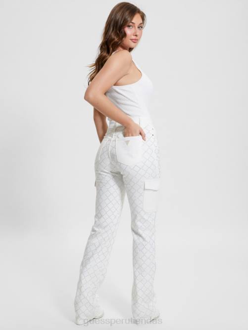 GUESS jeans cargo de mezclilla con rombos de los años 80 mujer 0P8X48 blanco brillante vestir