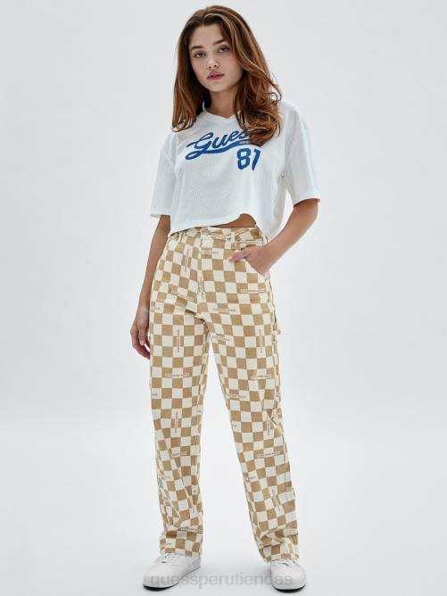 GUESS jeans carpinteros a cuadros originales mujer 0P8X227 beige pálido desnudo vestir
