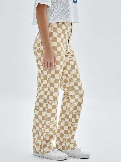 GUESS jeans carpinteros a cuadros originales mujer 0P8X227 beige pálido desnudo vestir