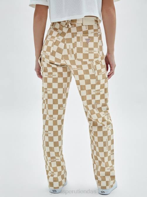 GUESS jeans carpinteros a cuadros originales mujer 0P8X227 beige pálido desnudo vestir