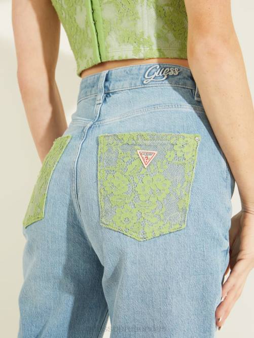 GUESS jeans mom con encaje y botones expuestos mujer 0P8X214 lavado de encaje verde vestir