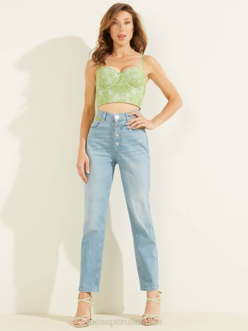 GUESS jeans mom con encaje y botones expuestos mujer 0P8X214 lavado de encaje verde vestir