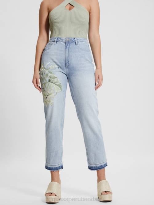 GUESS jeans mom de mezclilla con ilustraciones de satén ecológico mujer 0P8X18 flor del atardecer vestir