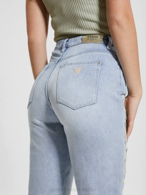 GUESS jeans mom de mezclilla con ilustraciones de satén ecológico mujer 0P8X18 flor del atardecer vestir