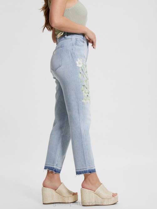 GUESS jeans mom de mezclilla con ilustraciones de satén ecológico mujer 0P8X18 flor del atardecer vestir