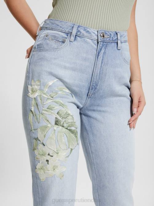 GUESS jeans mom de mezclilla con ilustraciones de satén ecológico mujer 0P8X18 flor del atardecer vestir