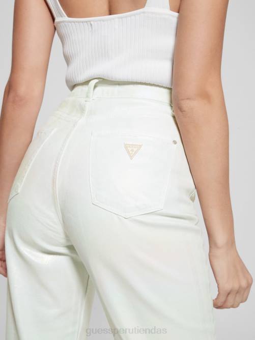 GUESS jeans mom de mezclilla revestida de talle alto mujer 0P8X105 unicornio azul claro vestir