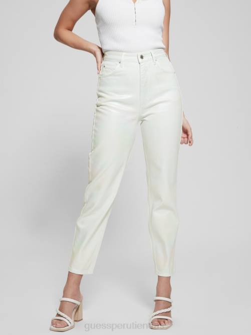 GUESS jeans mom de mezclilla revestida de talle alto mujer 0P8X105 unicornio azul claro vestir