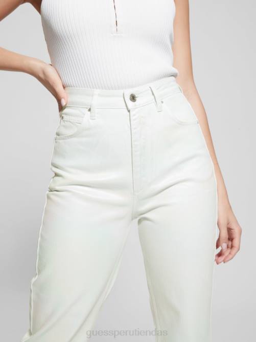 GUESS jeans mom de mezclilla revestida de talle alto mujer 0P8X105 unicornio azul claro vestir