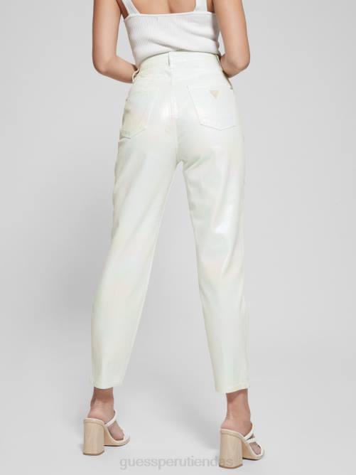 GUESS jeans mom de mezclilla revestida de talle alto mujer 0P8X105 unicornio azul claro vestir