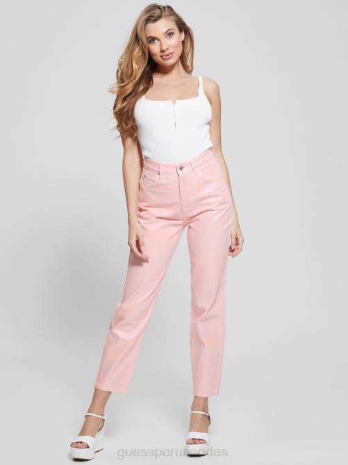 GUESS jeans mom de mezclilla revestida de talle alto mujer 0P8X6 unicornio rosa vestir