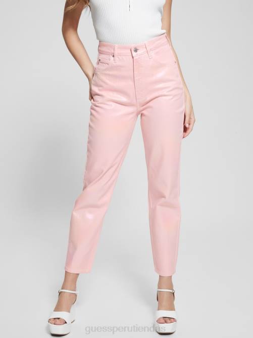 GUESS jeans mom de mezclilla revestida de talle alto mujer 0P8X6 unicornio rosa vestir
