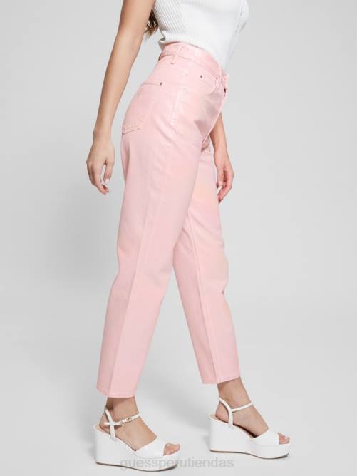 GUESS jeans mom de mezclilla revestida de talle alto mujer 0P8X6 unicornio rosa vestir