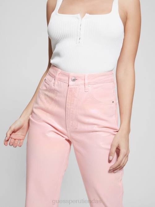 GUESS jeans mom de mezclilla revestida de talle alto mujer 0P8X6 unicornio rosa vestir