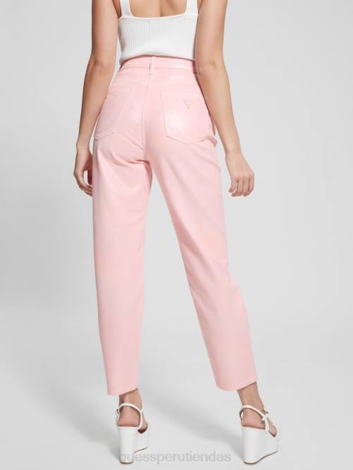 GUESS jeans mom de mezclilla revestida de talle alto mujer 0P8X6 unicornio rosa vestir