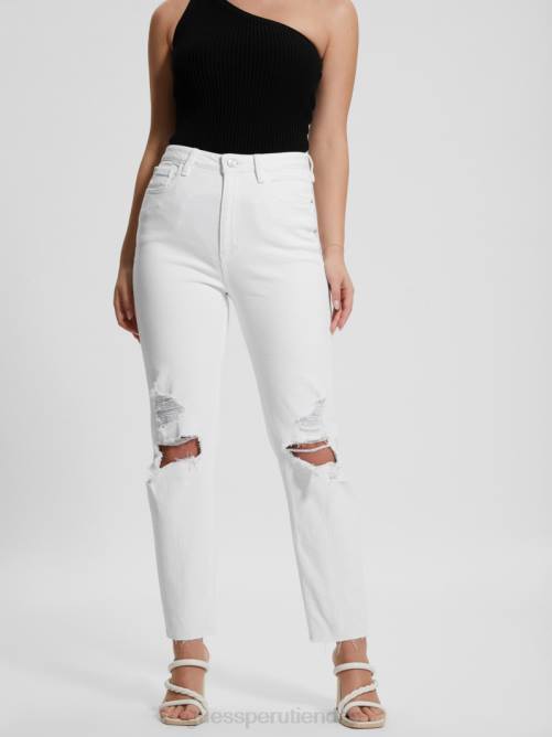 GUESS jeans mom destruidos mujer 0P8X70 blanco puro multi vestir