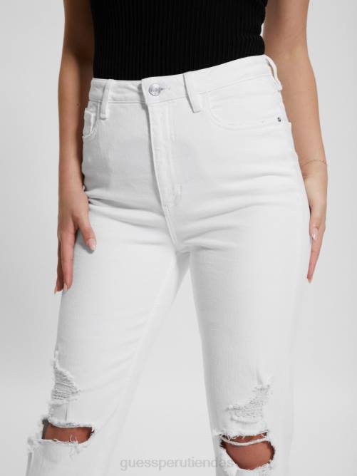 GUESS jeans mom destruidos mujer 0P8X70 blanco puro multi vestir