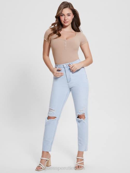 GUESS jeans mom eco destruidos mujer 0P8X19 azul piedra brillante vestir