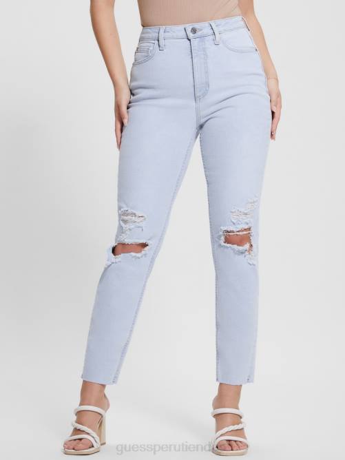 GUESS jeans mom eco destruidos mujer 0P8X19 azul piedra brillante vestir