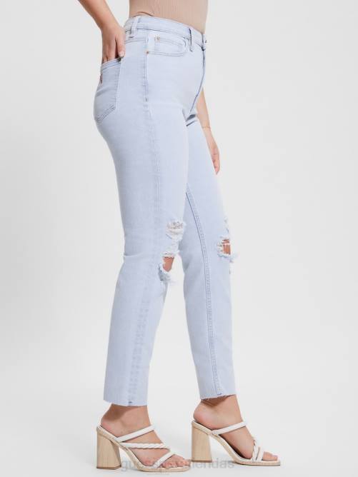 GUESS jeans mom eco destruidos mujer 0P8X19 azul piedra brillante vestir