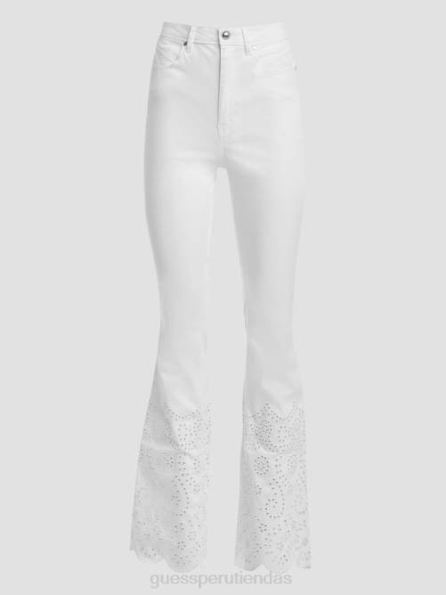 GUESS pantalones acampanados bordados mujer 0P8X98 blanco puro vestir