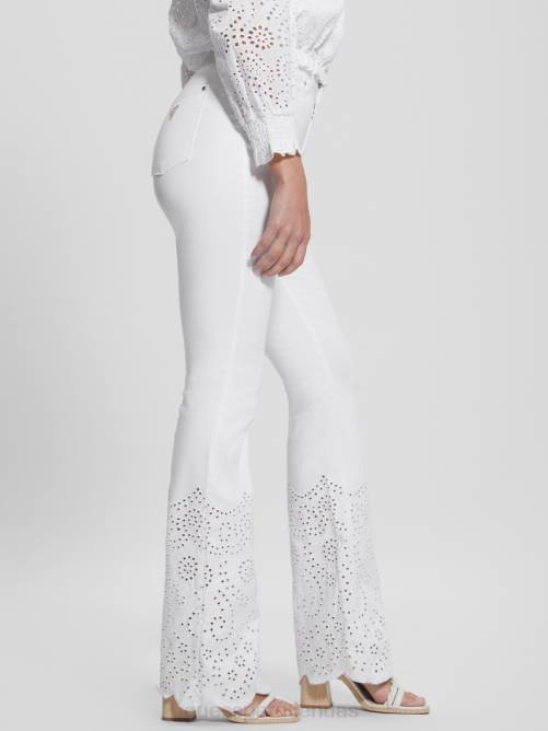 GUESS pantalones acampanados bordados mujer 0P8X98 blanco puro vestir