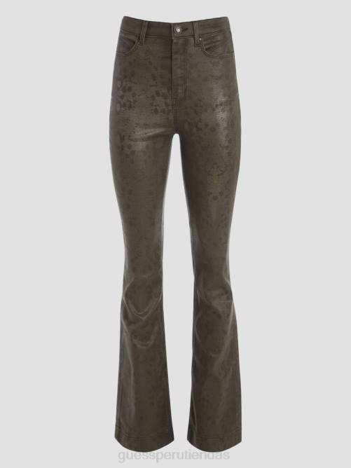 GUESS pantalones acampanados de piel de serpiente pop de los 70 mujer 0P8X95 serpiente verde oscuro vestir