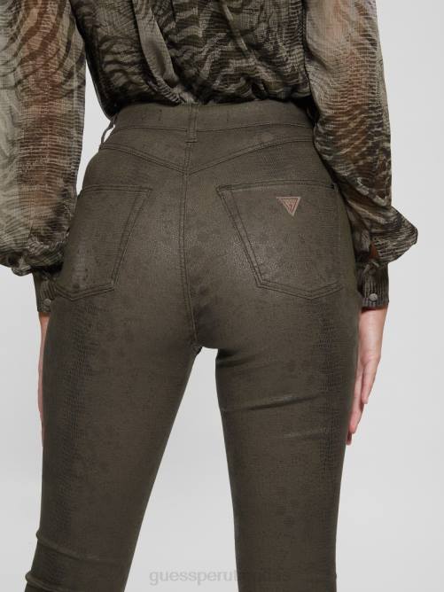 GUESS pantalones acampanados de piel de serpiente pop de los 70 mujer 0P8X95 serpiente verde oscuro vestir