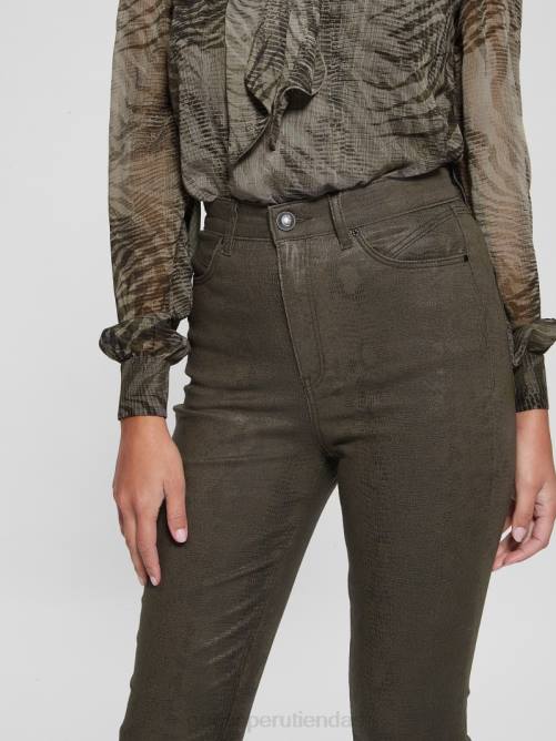 GUESS pantalones acampanados de piel de serpiente pop de los 70 mujer 0P8X95 serpiente verde oscuro vestir