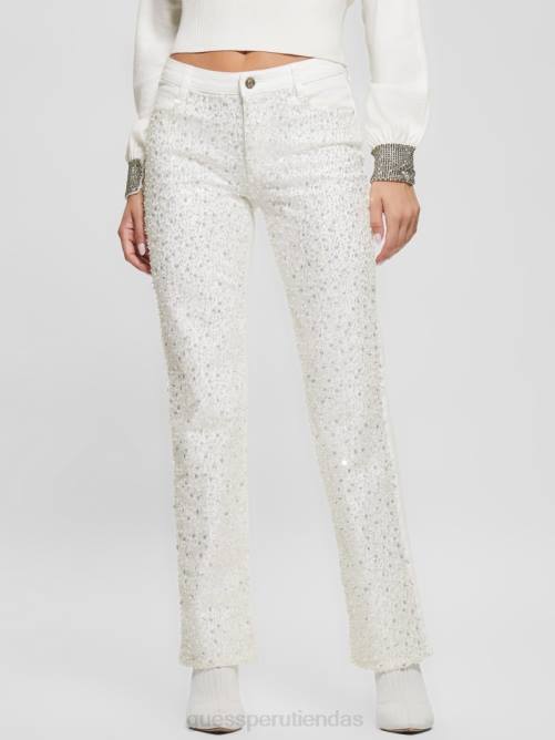 GUESS pantalones rectos sexys con lentejuelas mujer 0P8X273 blanco puro multi vestir