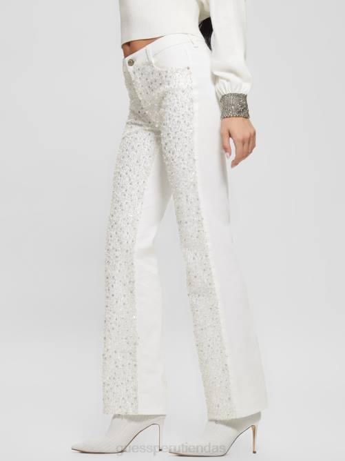 GUESS pantalones rectos sexys con lentejuelas mujer 0P8X273 blanco puro multi vestir