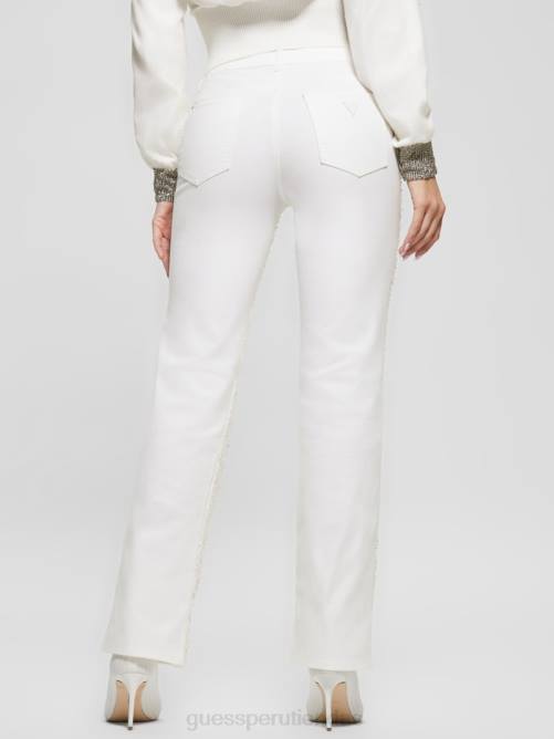 GUESS pantalones rectos sexys con lentejuelas mujer 0P8X273 blanco puro multi vestir