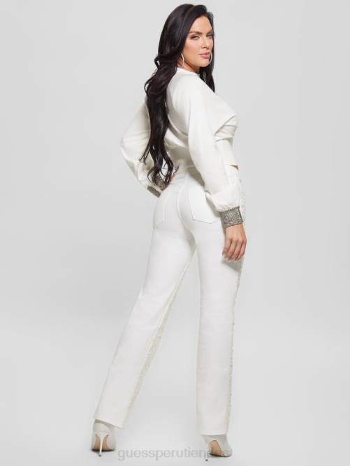 GUESS pantalones rectos sexys con lentejuelas mujer 0P8X273 blanco puro multi vestir