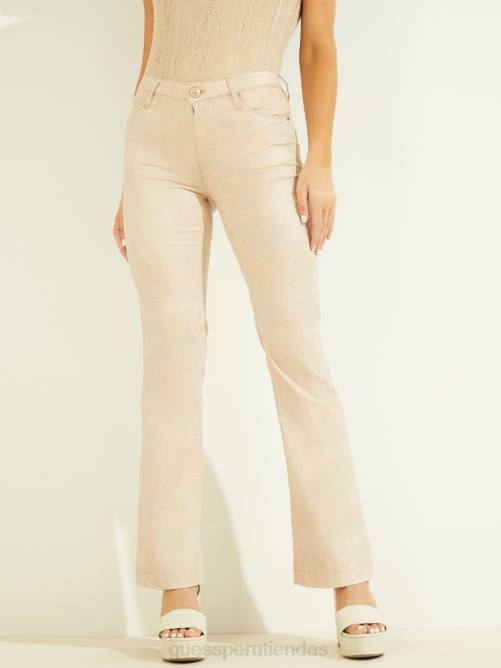 GUESS pantalones sexys de sarga con corte tipo bota mujer 0P8X194 jaguar metálico vestir