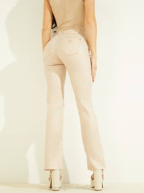 GUESS pantalones sexys de sarga con corte tipo bota mujer 0P8X194 jaguar metálico vestir