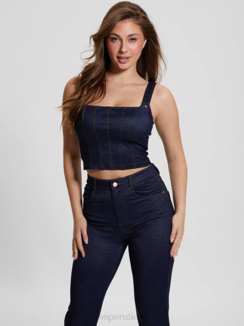 GUESS top corto con corsé de mezclilla selene mujer 0P8X73 mezclilla azul vestir