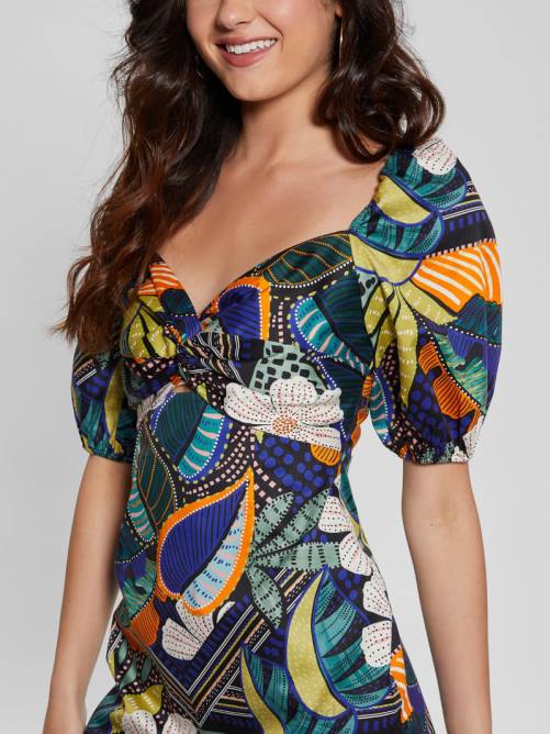 GUESS vestido abullonado estampado marisol mujer 0P8X335 viajero tropical vestir