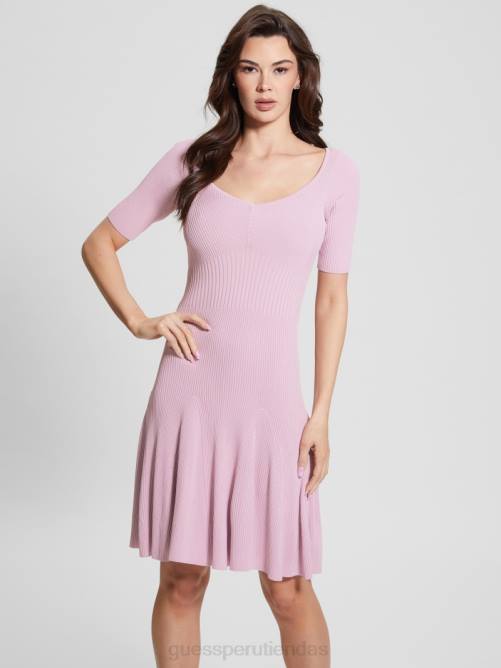 GUESS vestido acampanado con escote julie mujer 0P8X758 lino lila vestir