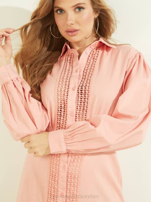 GUESS vestido amandine con ojales mujer 0P8X905 crema de durazno vestir