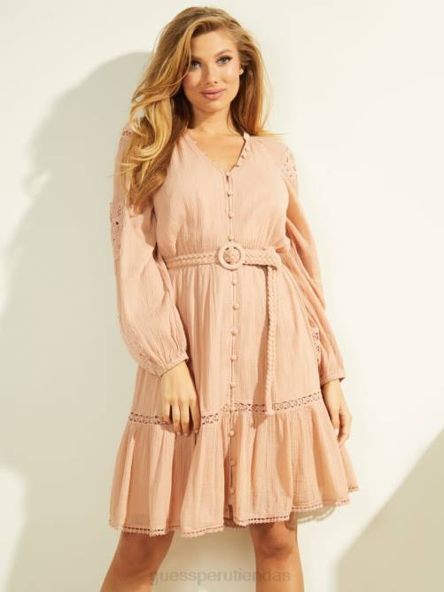 GUESS vestido arita de gasa con cinturón mujer 0P8X918 piel de bronce multi vestir