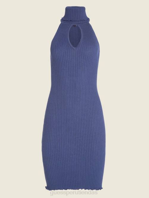 GUESS vestido asani de punto de canalé mujer 0P8X603 azul secreto vestir