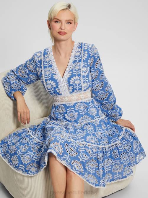 GUESS vestido bordado isla mujer 0P8X313 claramente azul multi vestir