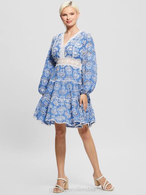 GUESS vestido bordado isla mujer 0P8X313 claramente azul multi vestir