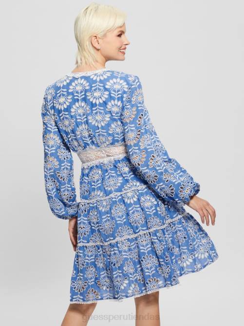 GUESS vestido bordado isla mujer 0P8X313 claramente azul multi vestir