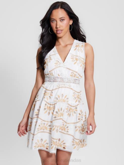 GUESS vestido bordado nadia mujer 0P8X304 blanco puro multi vestir