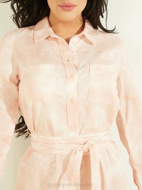 GUESS vestido camisero eco shonda mujer 0P8X830 tinte de corbata de felicidad rosa vestir