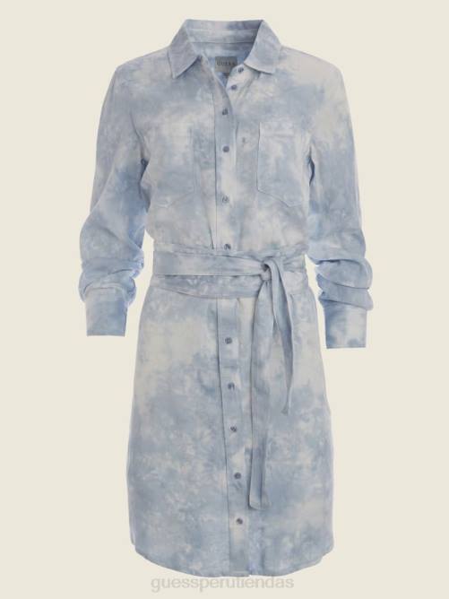 GUESS vestido camisero eco shonda mujer 0P8X885 teñido anudado azul coronado vestir