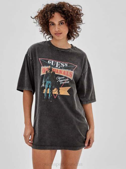 GUESS vestido camiseta original mujer 0P8X365 negro azabache multicolor vestir