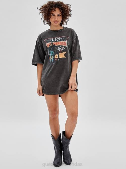 GUESS vestido camiseta original mujer 0P8X365 negro azabache multicolor vestir